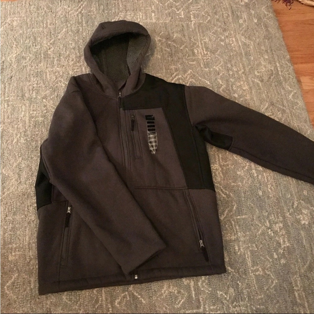 DUTCH HARBOR GEAR DHG L Grey Hooded Coat Insulated Fleece Lining